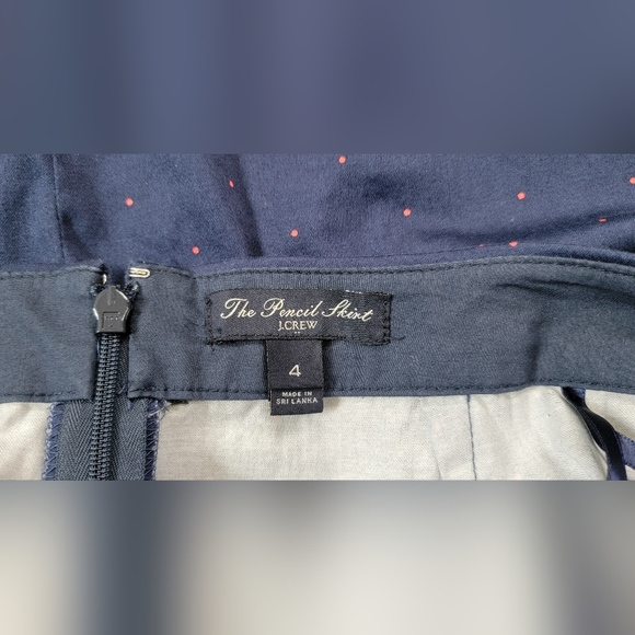 J. Crew The Pencil Skirt Women's 4 Blue w/ Red Polka Dots Midi Stretchy - Picture 3 of 9